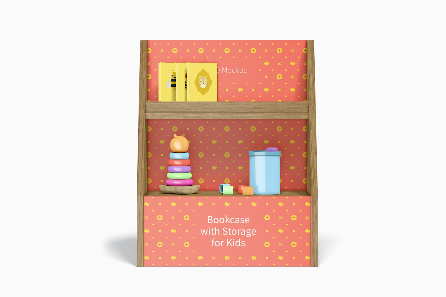Bookcase with Storage for Kids Mockup, Front View