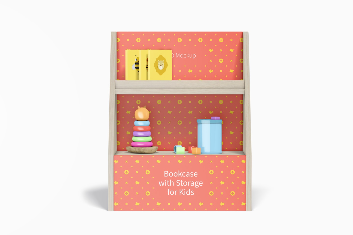 Bookcase with Storage for Kids Mockup, Front View
