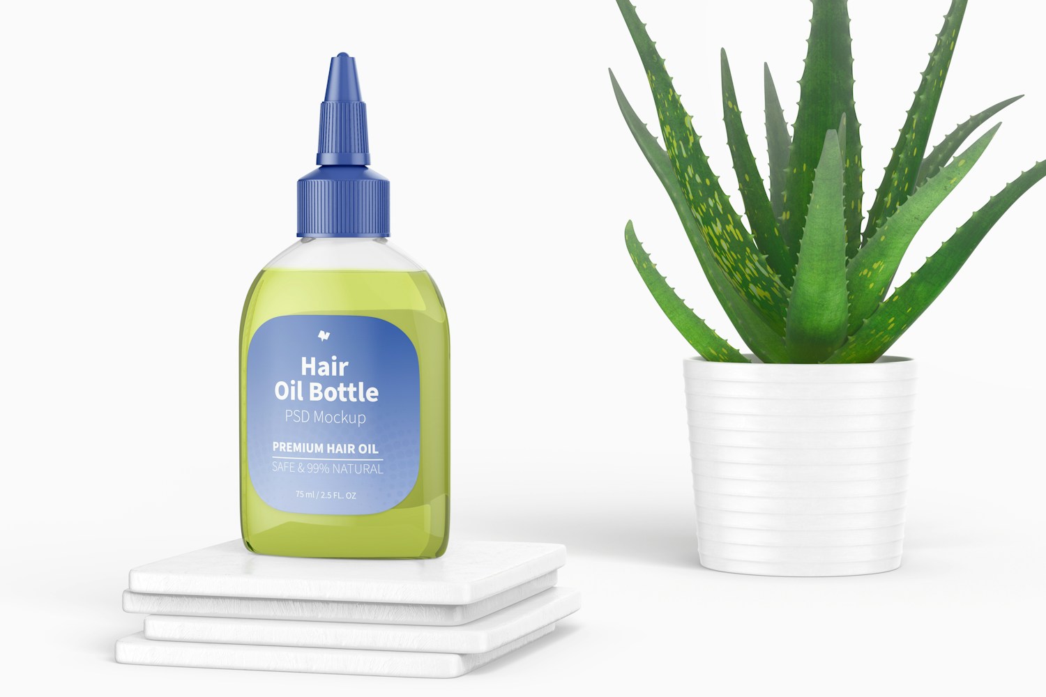 Hair Oil Bottle Mockup with Aloe Plant