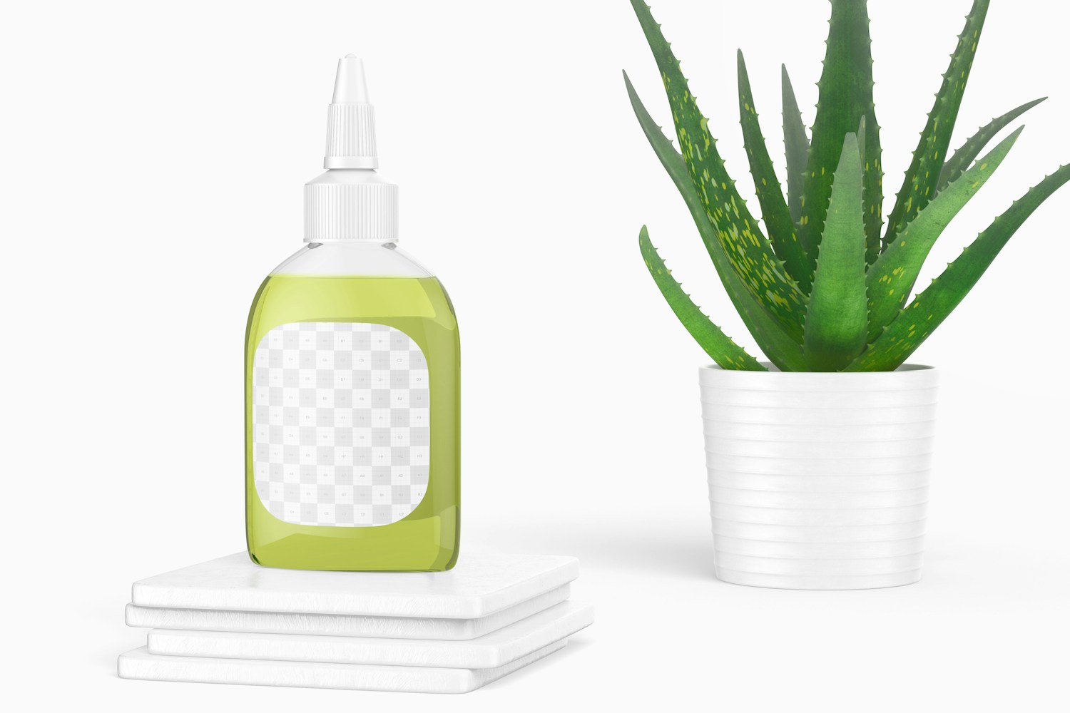 Hair Oil Bottle Mockup with Aloe Plant