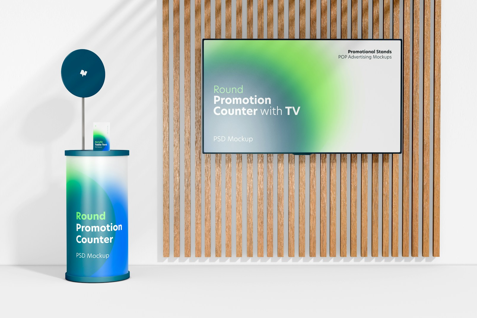 Round Promotion Counter with TV Mockup