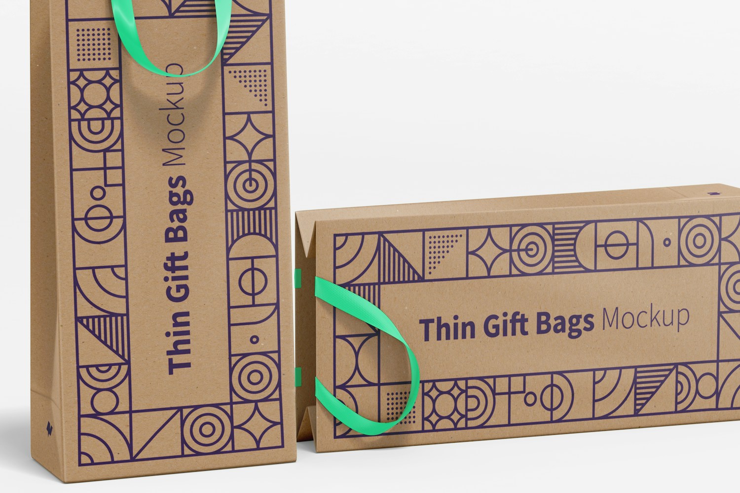 Thin Gift Bags with Ribbon Handle Mockup, Close-Up