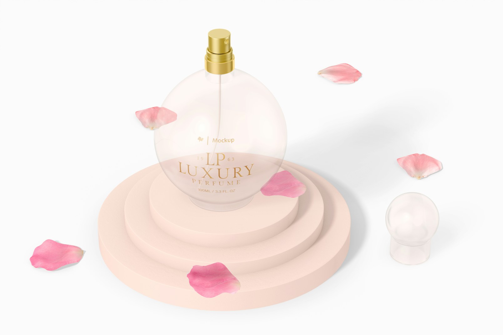 Stubby Luxury Perfume Bottle Mockup, Perspective