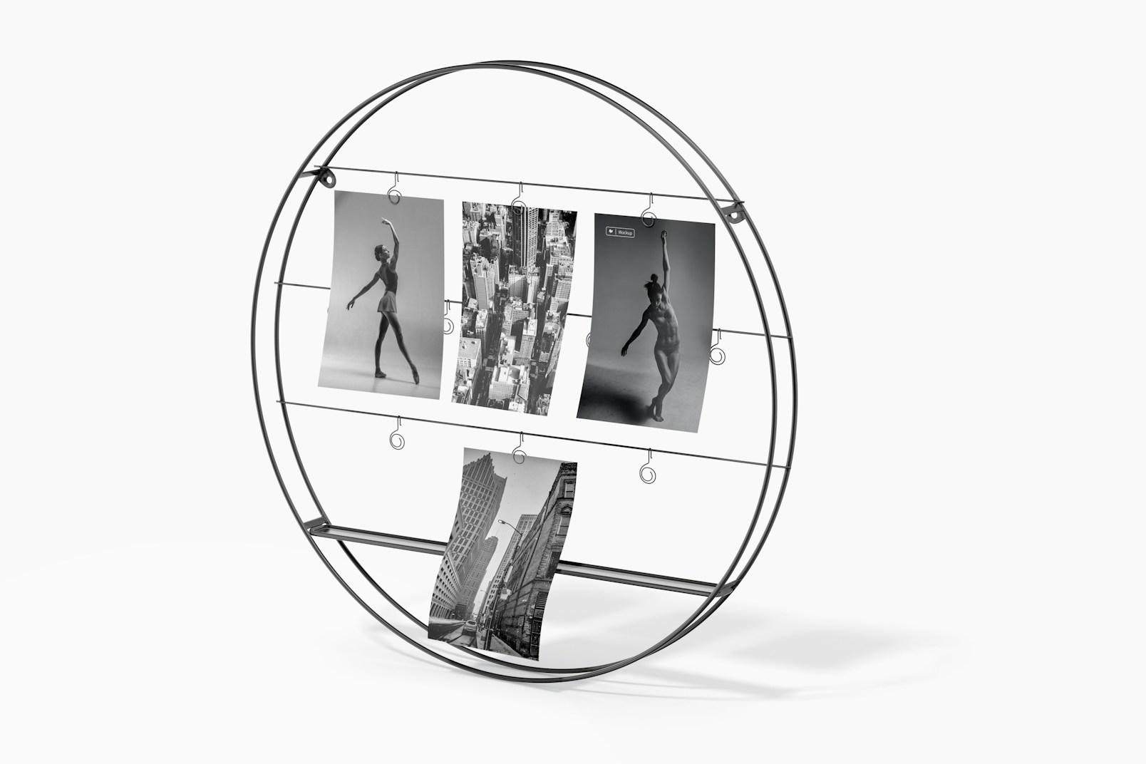 Round Multiple Photos Holder with Shelf Mockup, Left View