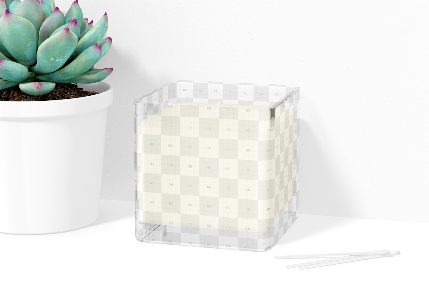 Squared Glass Candle Jar with Plant Pot Mockup