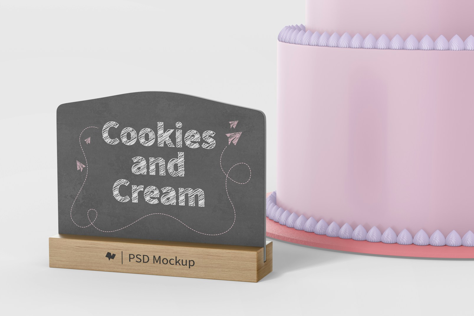 Chalkboard Sign with Base Stand Mockup, with Cake