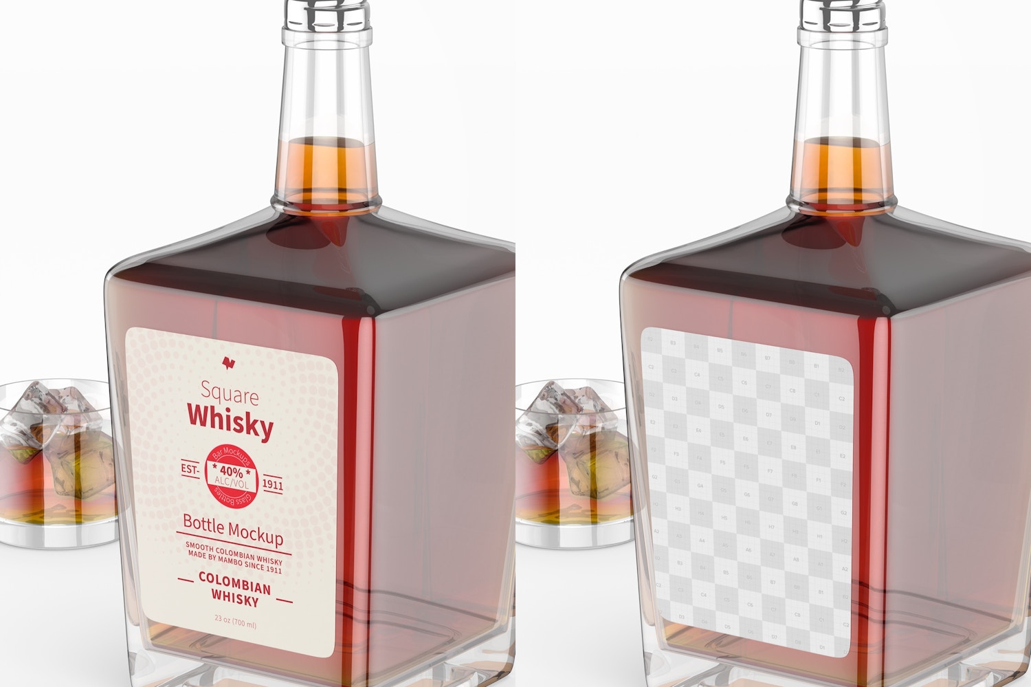 Square Whisky Bottle Mockup, Close Up