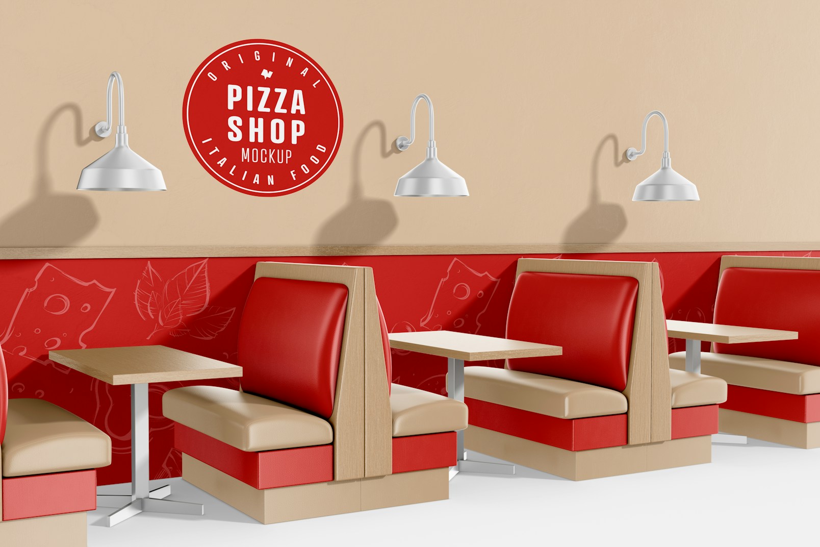 Pizza Shop Chair and Table Scene Mockup, Right View