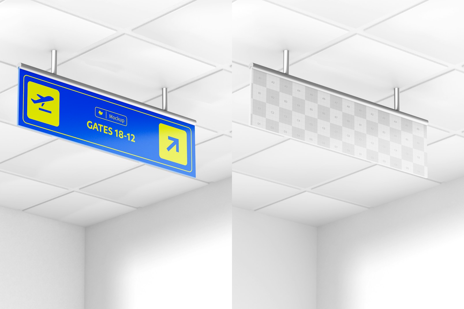 Ceiling Sign Mockup, Low Angle