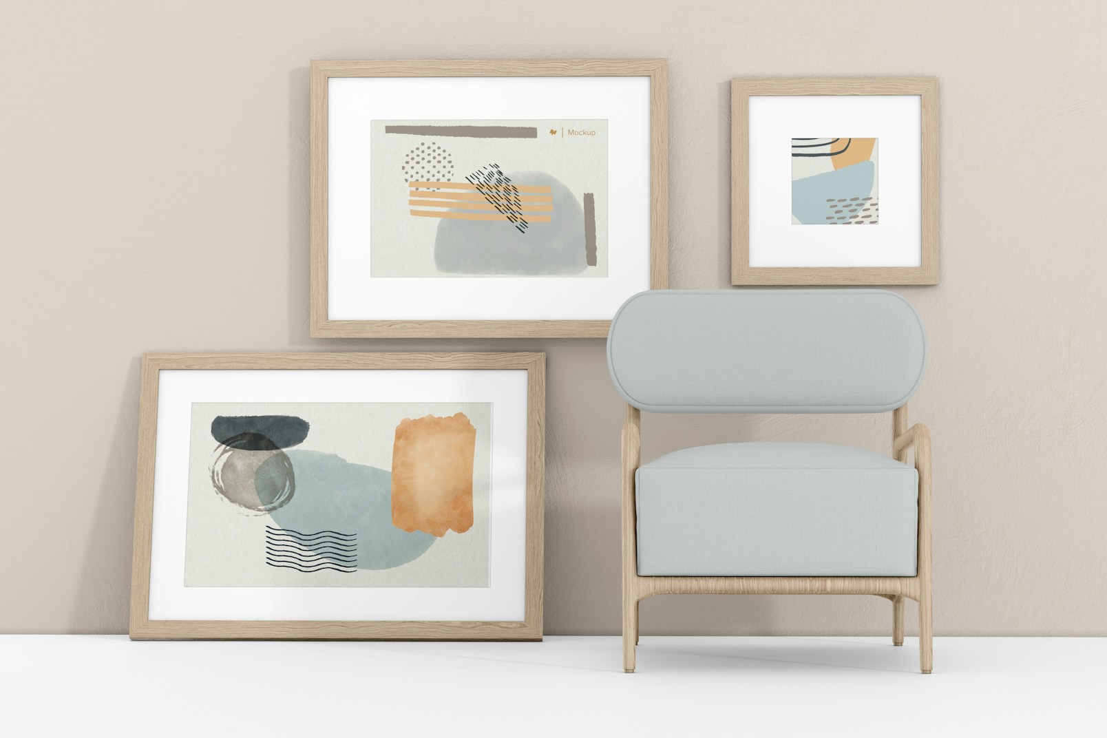 Gallery Frames with Armchair Mockup, Front View