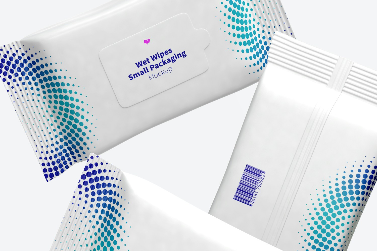 Wet Wipes Small Packaging Mockup, Floating Wet Wipes Small Packaging Mockup, Floating