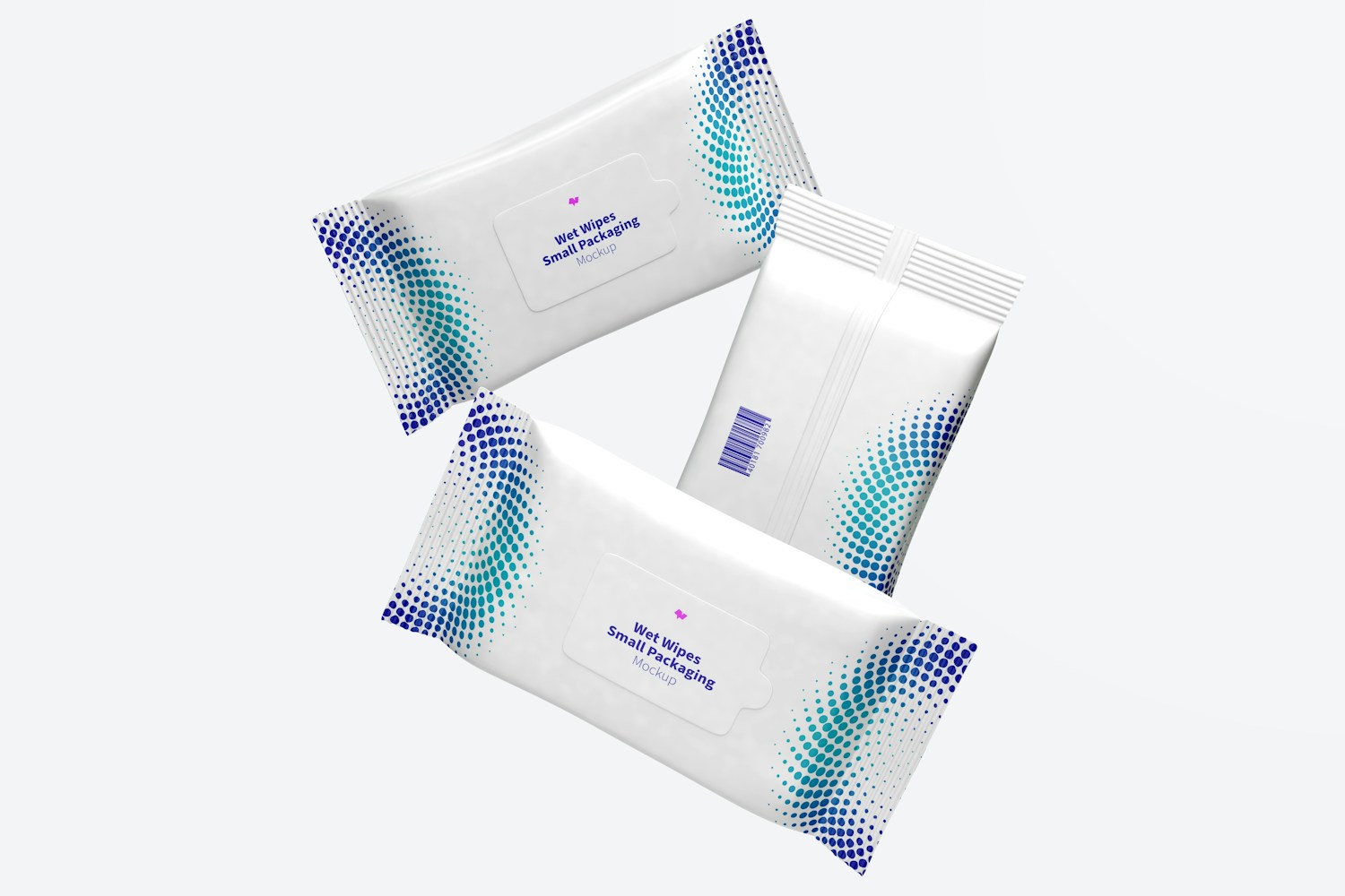 Wet Wipes Small Packaging Mockup, Floating Wet Wipes Small Packaging Mockup, Floating