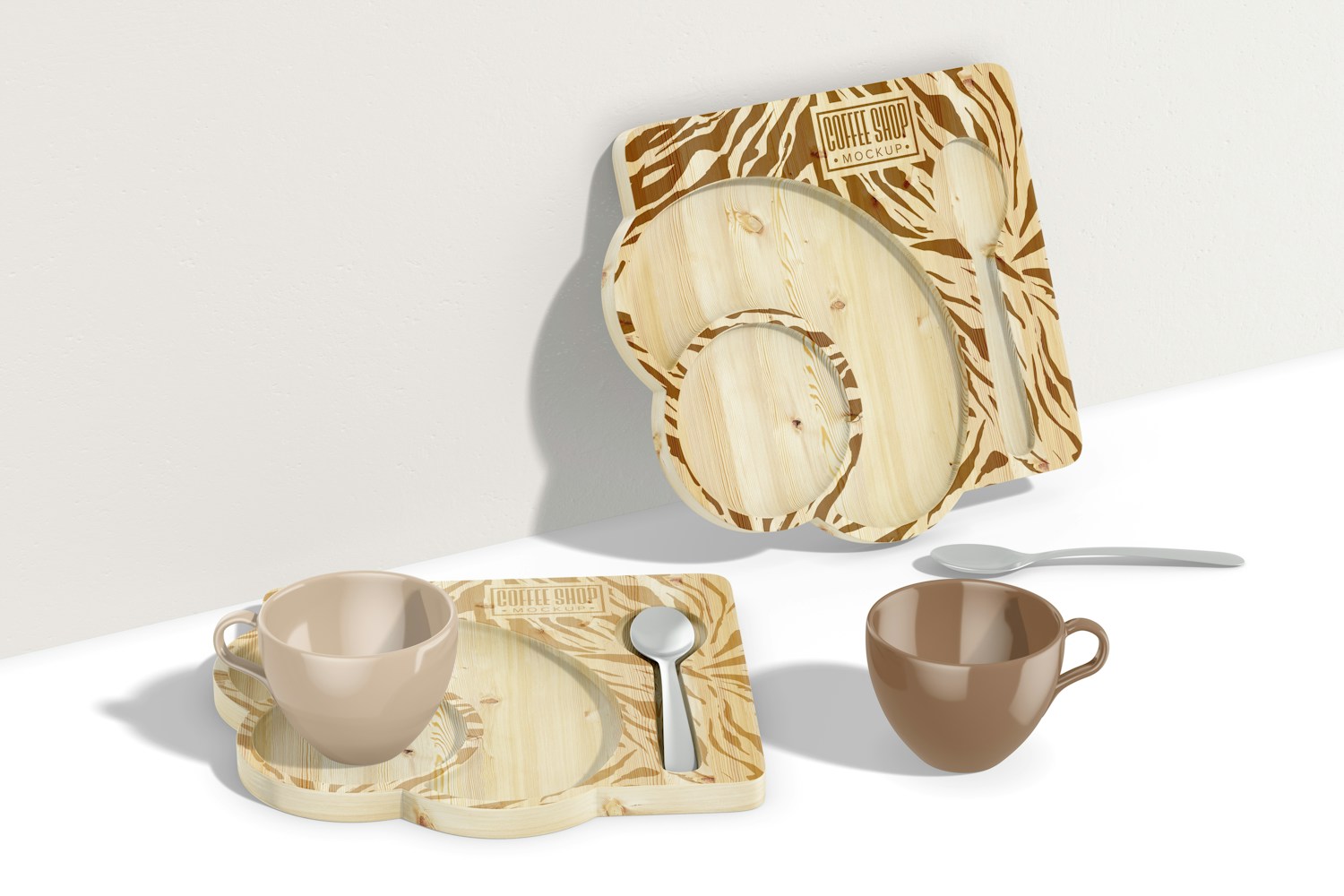 Coffee Serving Trays Mockup, Leaned