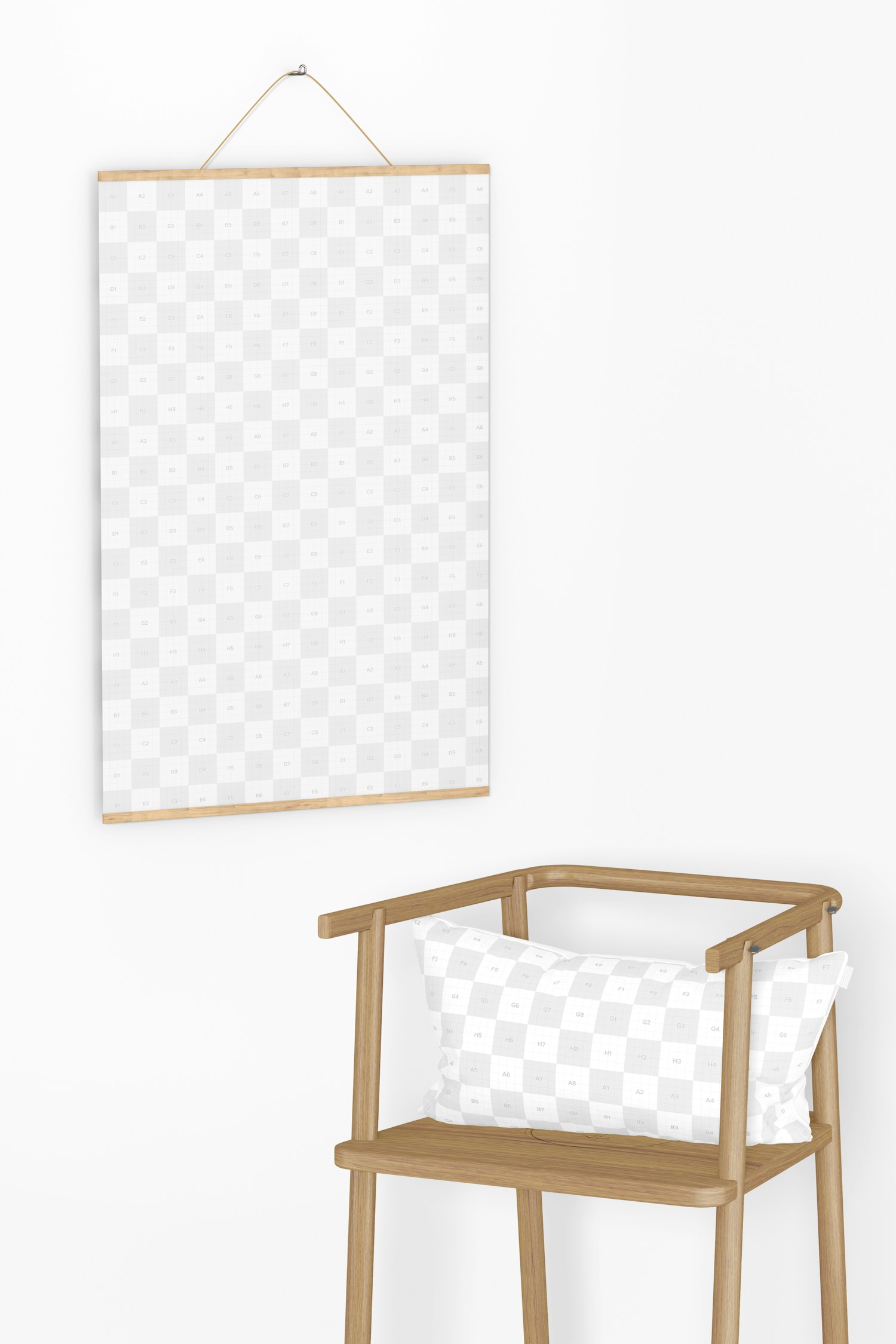 2:3 Wooden Frame Poster Hanger with Chair Mockup