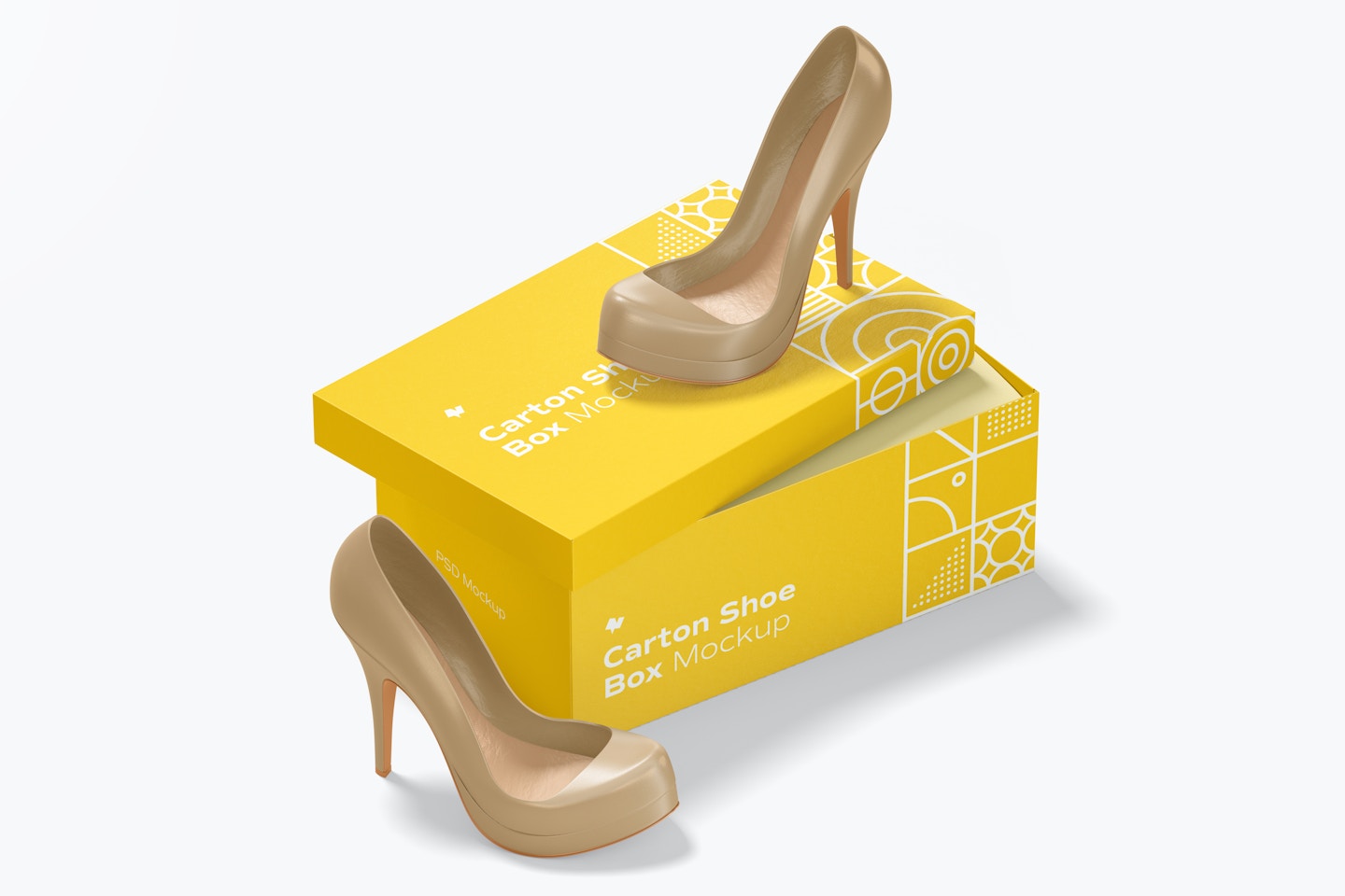 Carton Shoe Box with High Heels Mockup