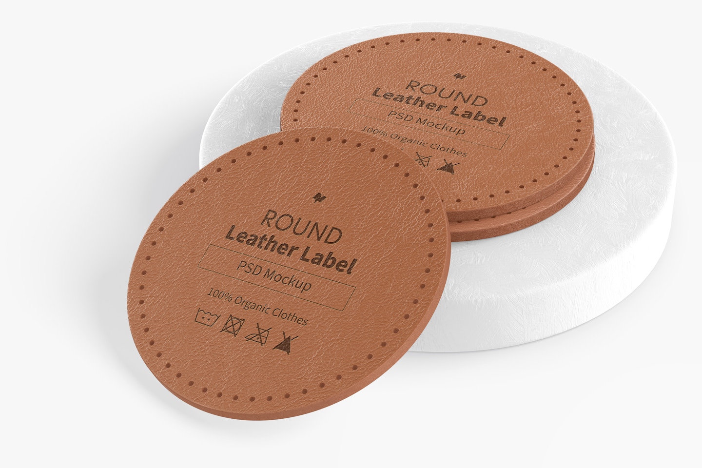 Round Leather Label on Podium Mockup