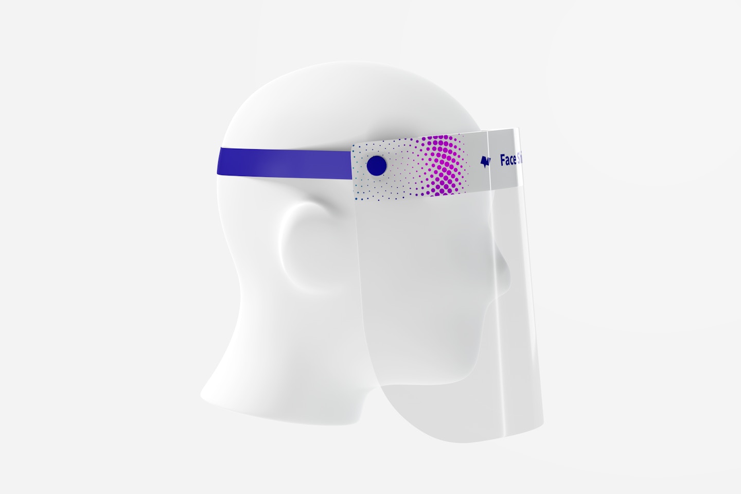 Maqueta de Protector Facial con Cabeza, Vista Izquierda