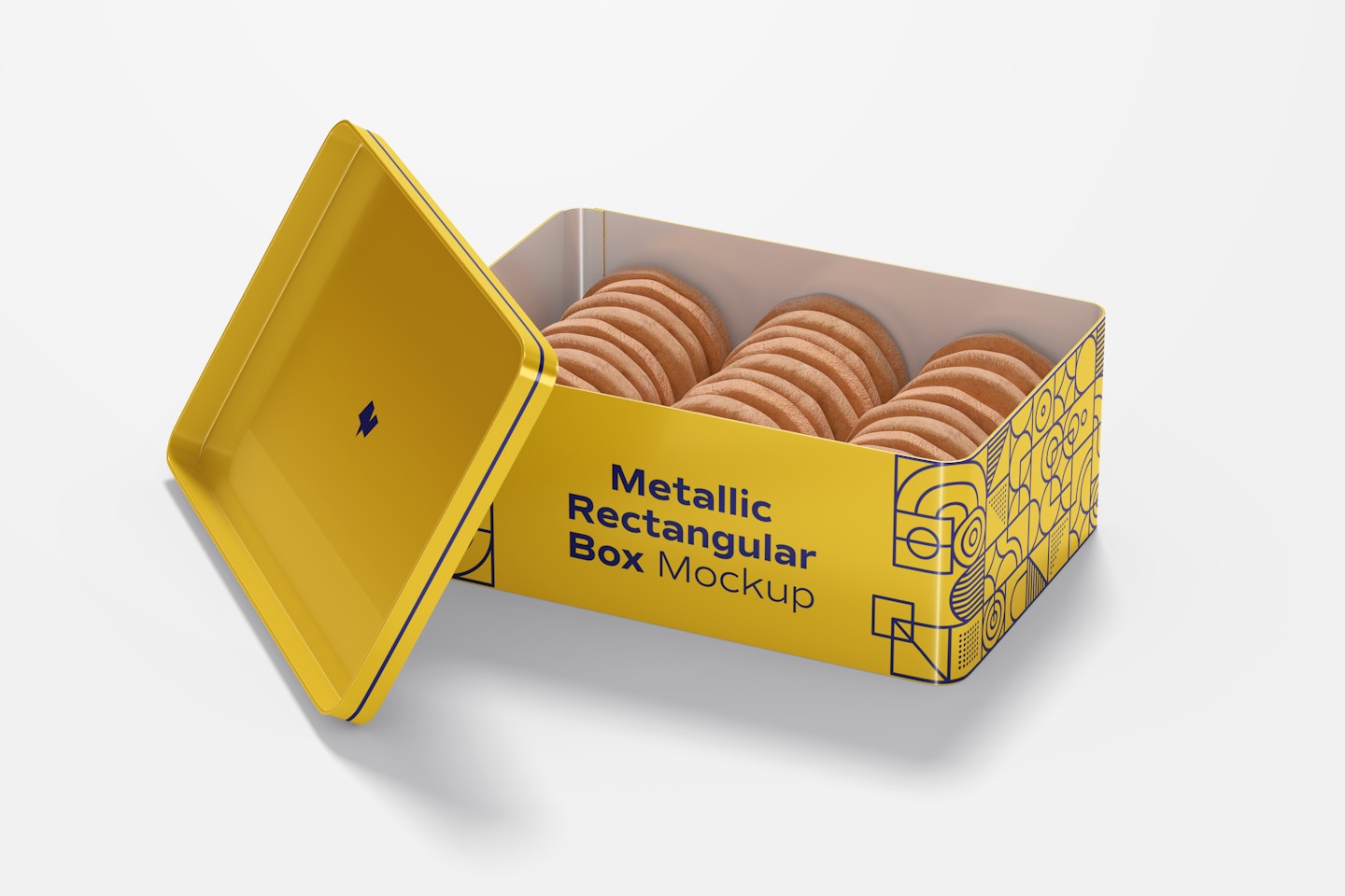 Metallic Rectangular Box Mockup, Opened