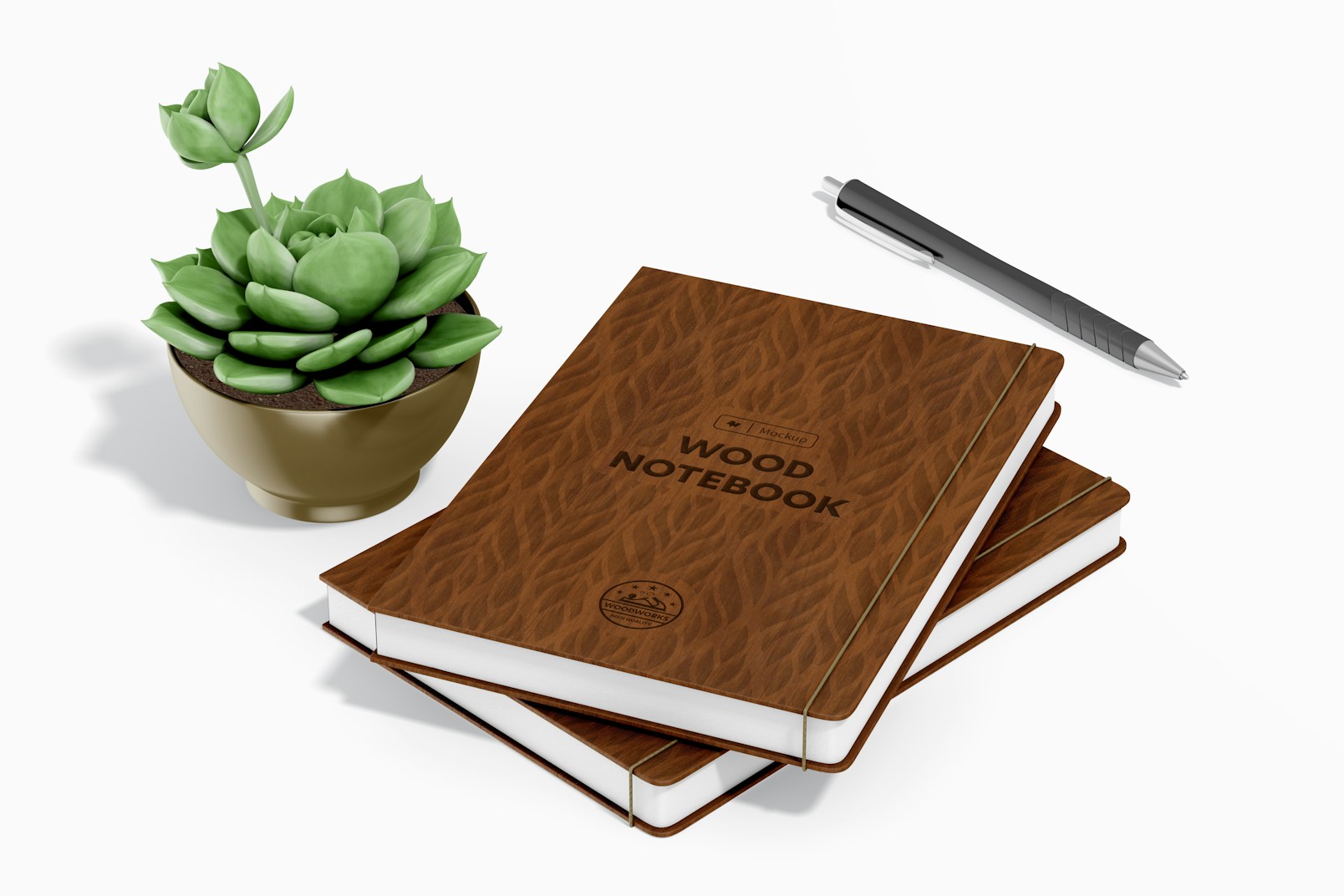 Wood Notebooks Mockup, Stacked