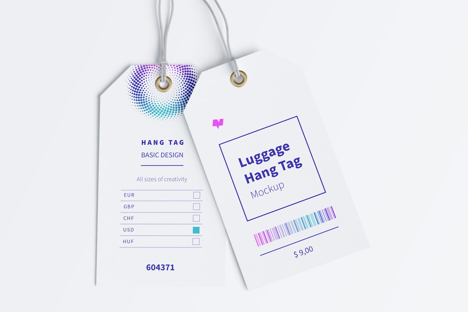 Luggage Hang Tags Mockup with String, Two-sided