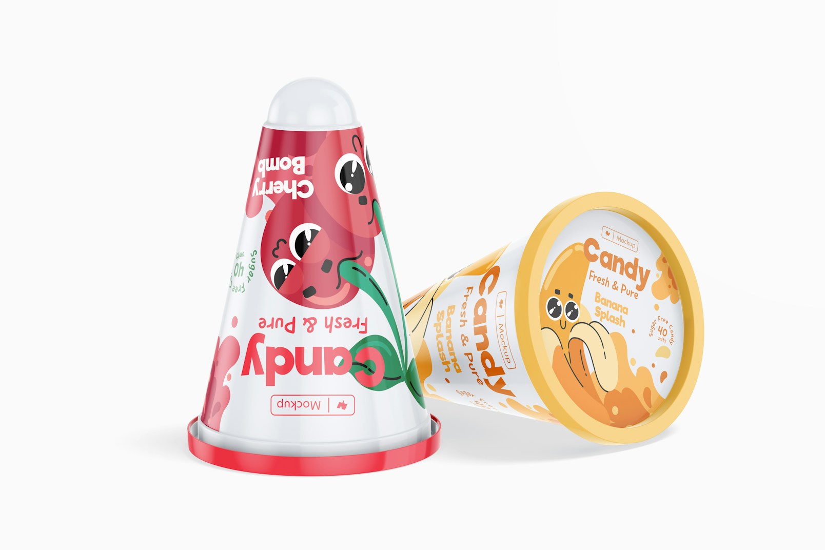 Pyramid Candy Packaging Mockup, Standing and Dropped
