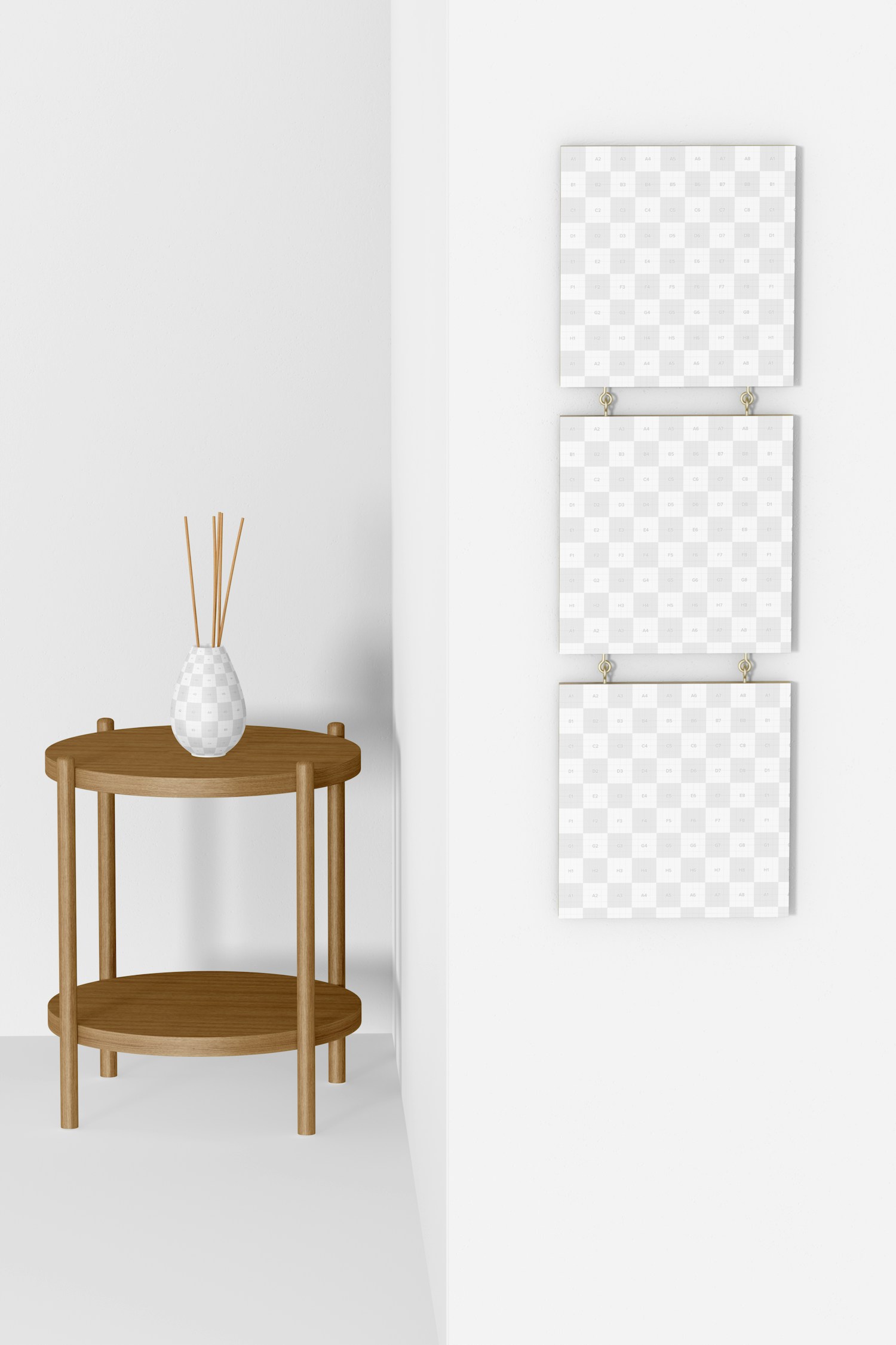 1:1 Triptych with Decor Mockup, Front View