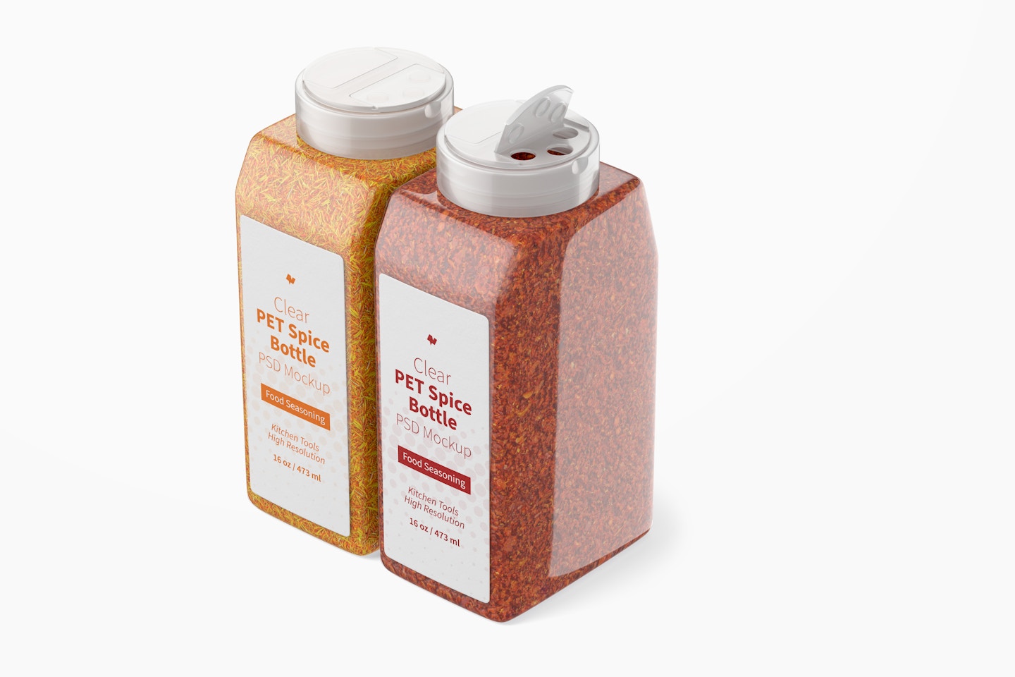 16 oz Clear PET Spice Bottles Mockup, Closed and Opened