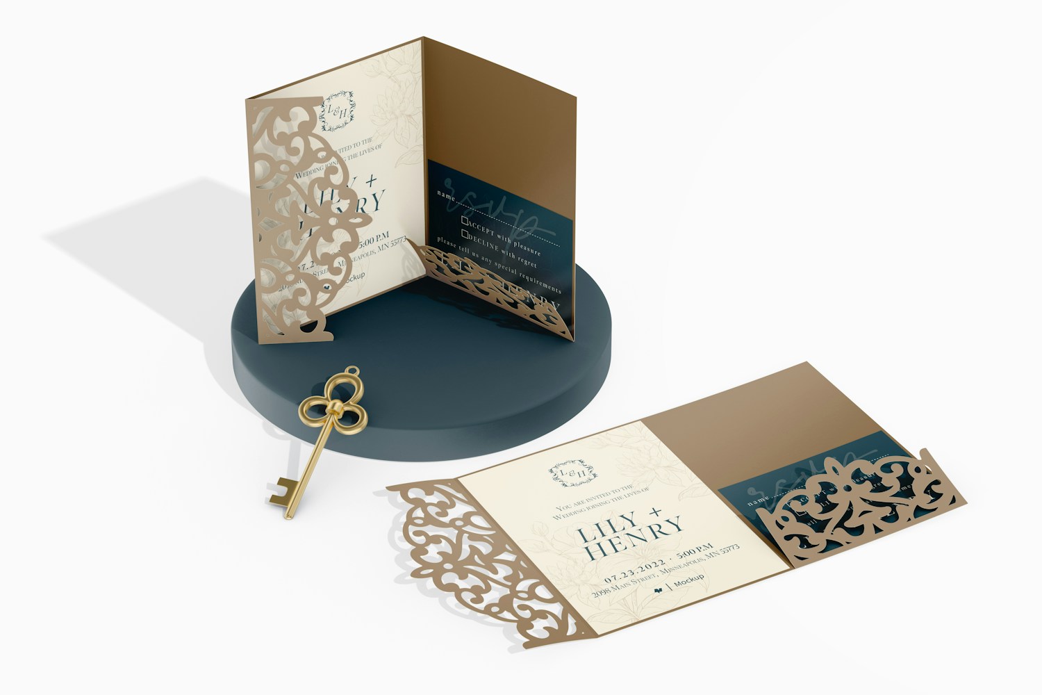 Double Invitation Cards with Die Cut Mockup