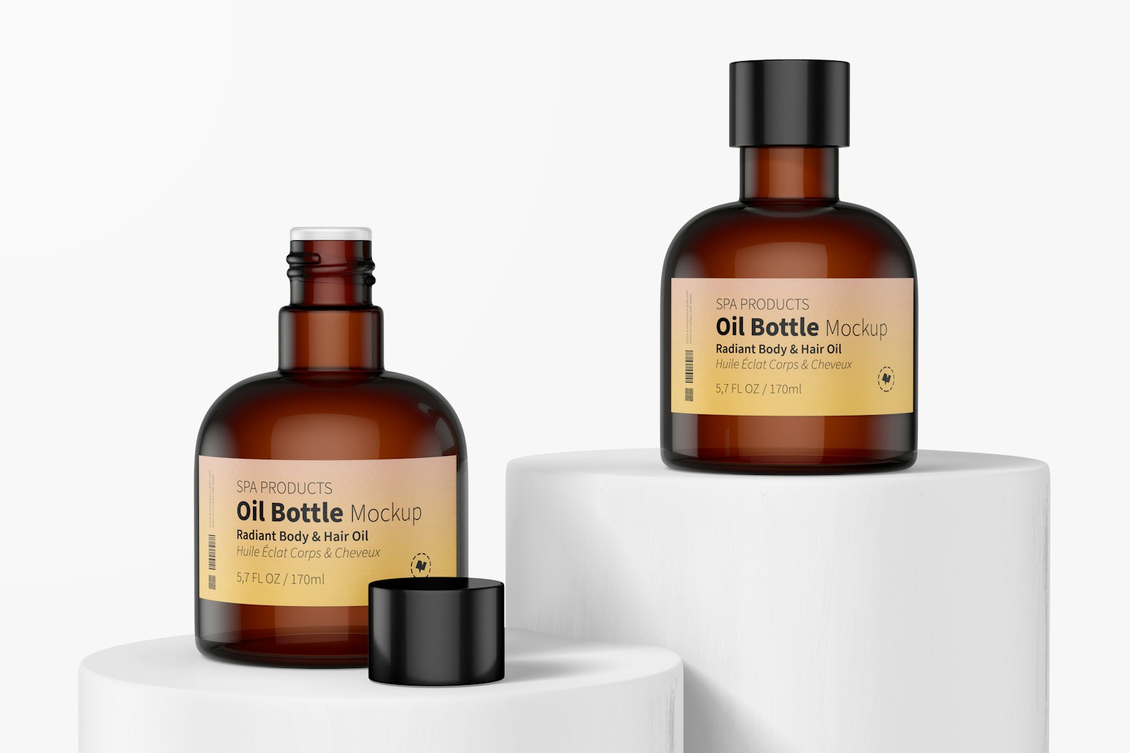 5.7 Oz Oil Bottles Mockup, Opened and Closed