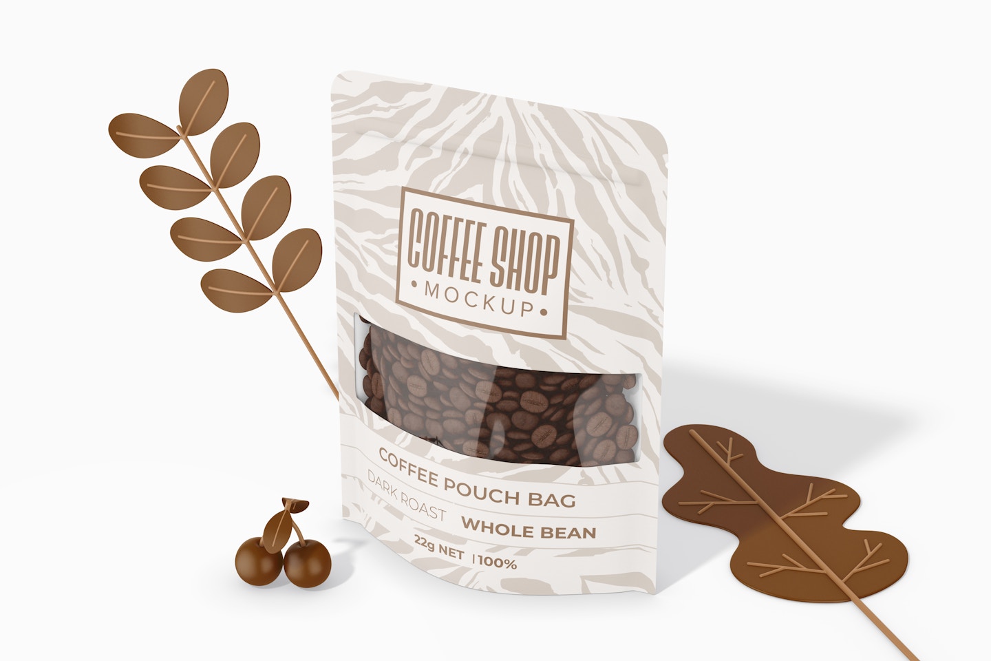 Coffee Pouch Bag Mockup, Perspective
