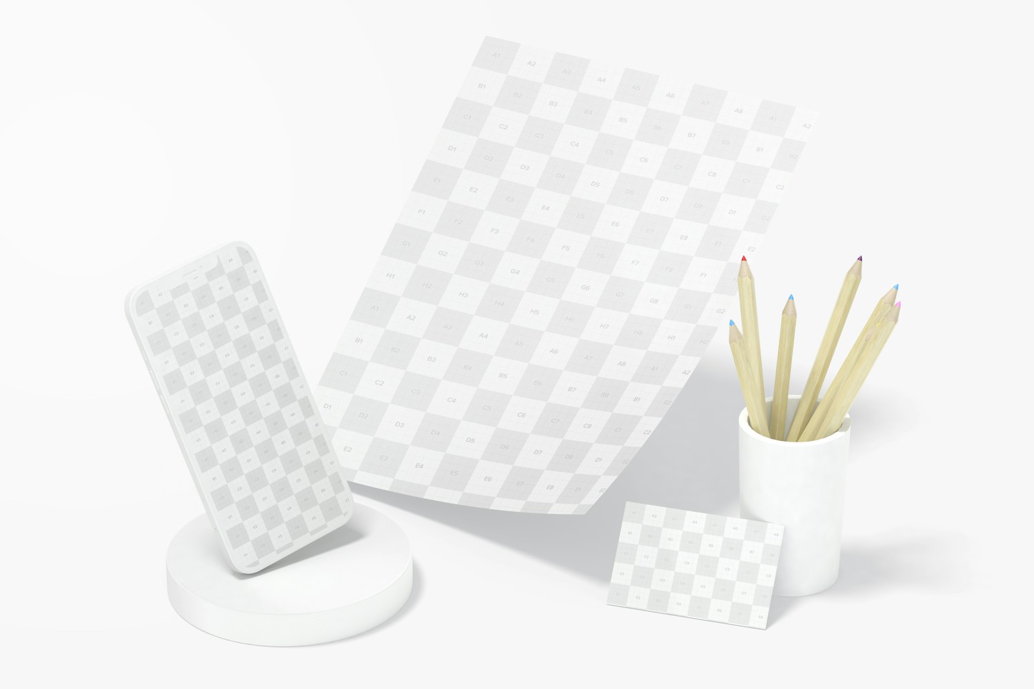Stationery with Smartphone Mockup, Perspective