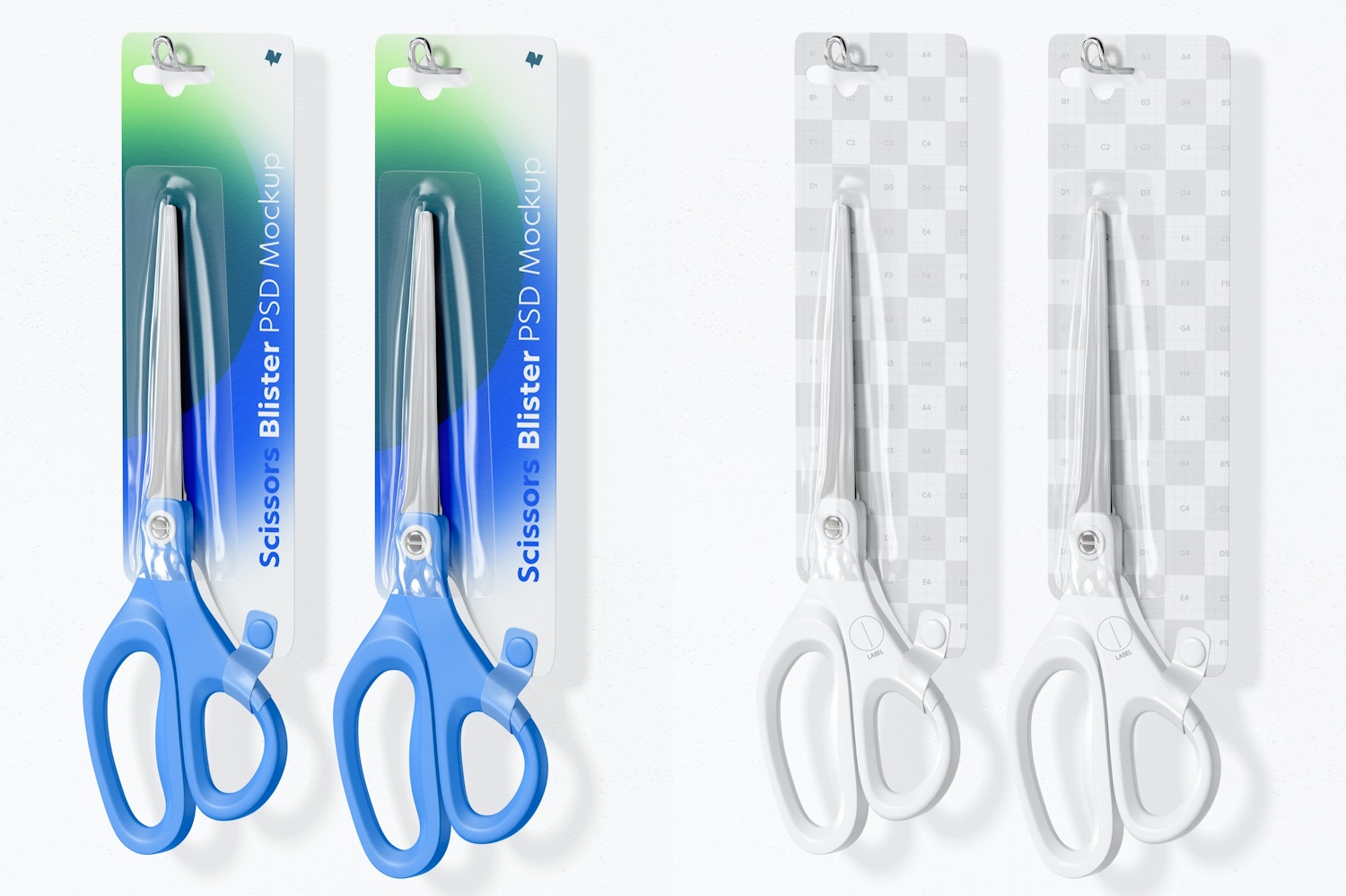 Scissors Blister Mockup, Hanging on Wall Scissors Blister Mockup, Hanging on Wall