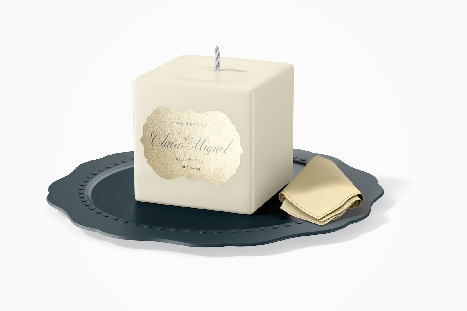 Square Candle Mockup, on Surface