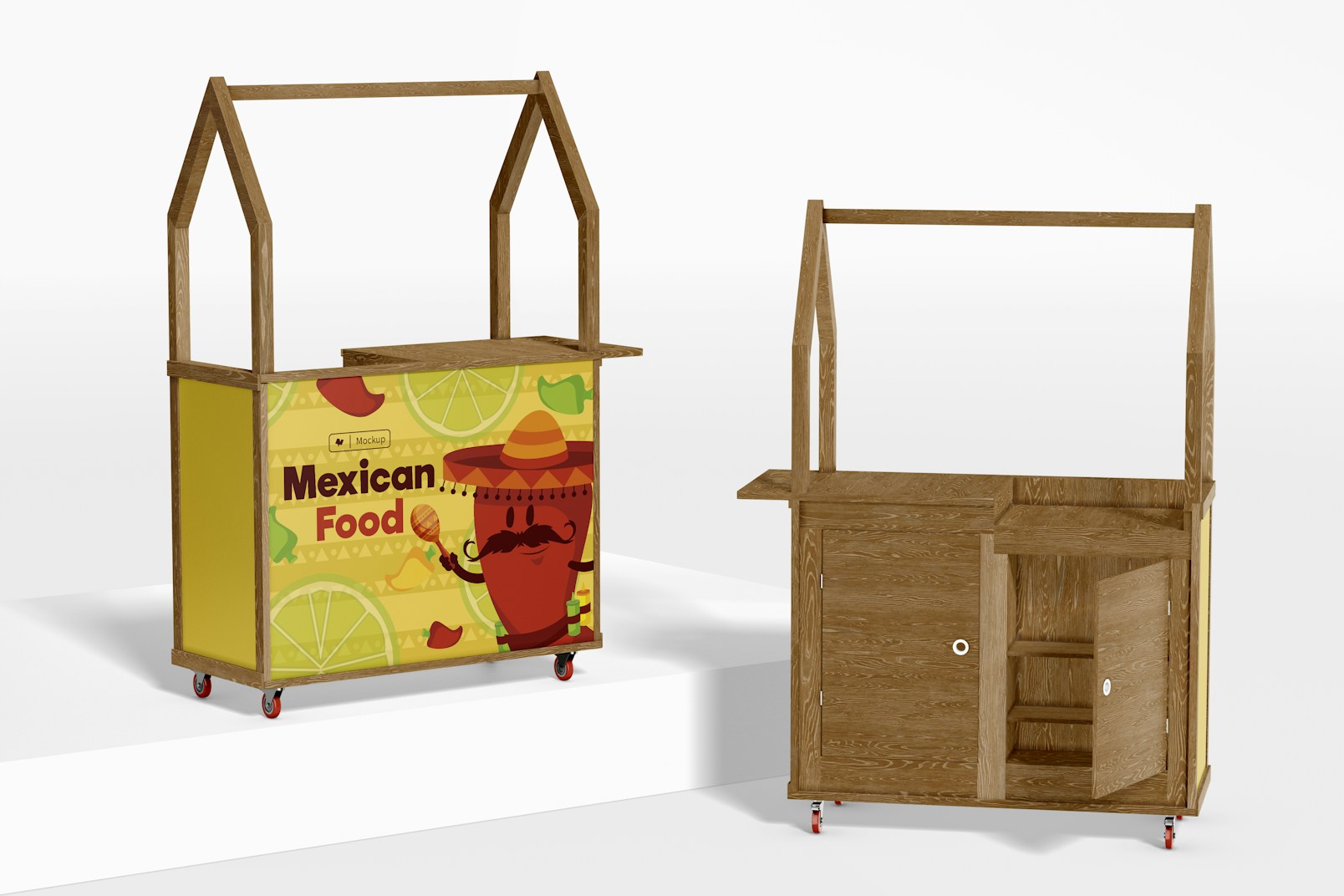 Kiosk Wood Food Cars Mockup