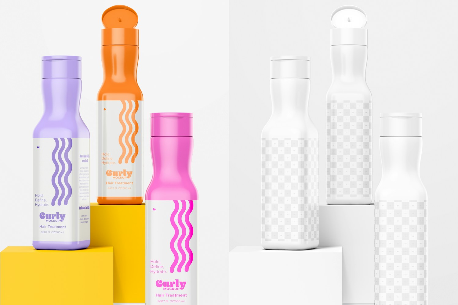 500 ml Hair Treatment Bottles Mockup, Front View