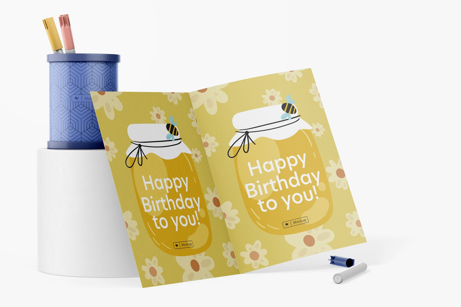 Round Pen Holder with Greeting Card Mockup