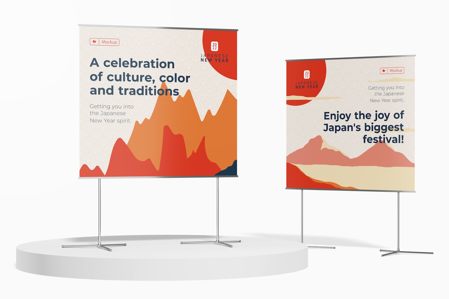 Horizontal Banner Stands Mockup, Front View