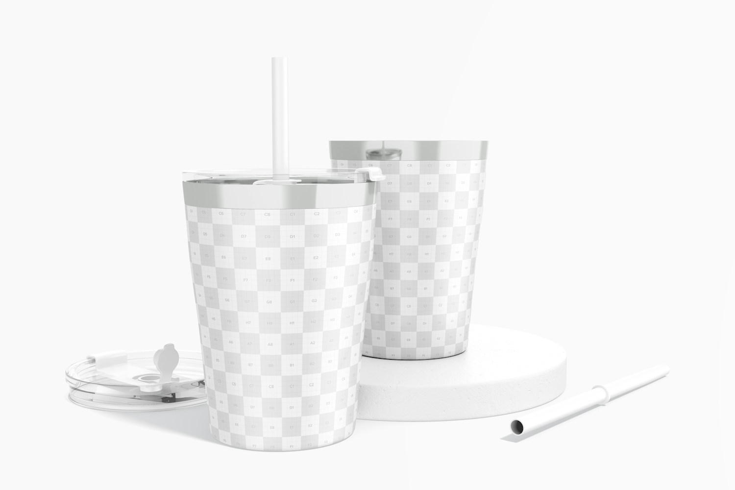 Stainless Aluminum Kids Cups Mockup, Perspective