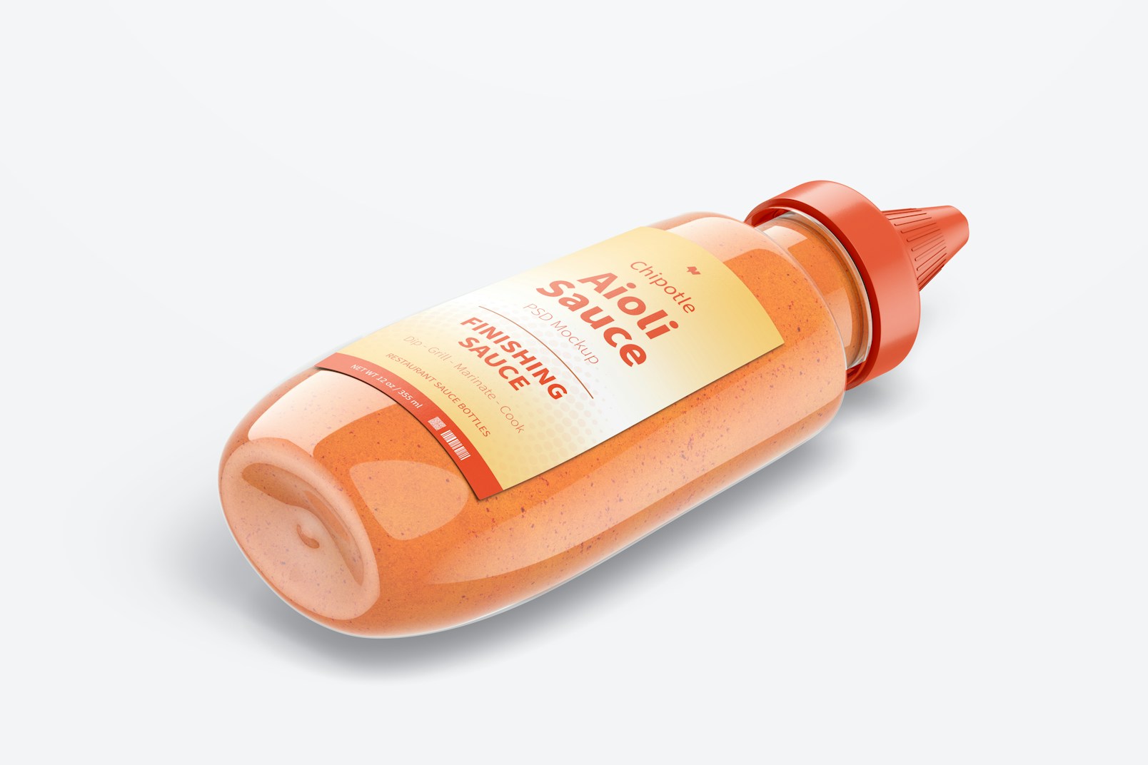 12 oz Chipotle Aioli Sauce Bottle Mockup, Isometric Right View