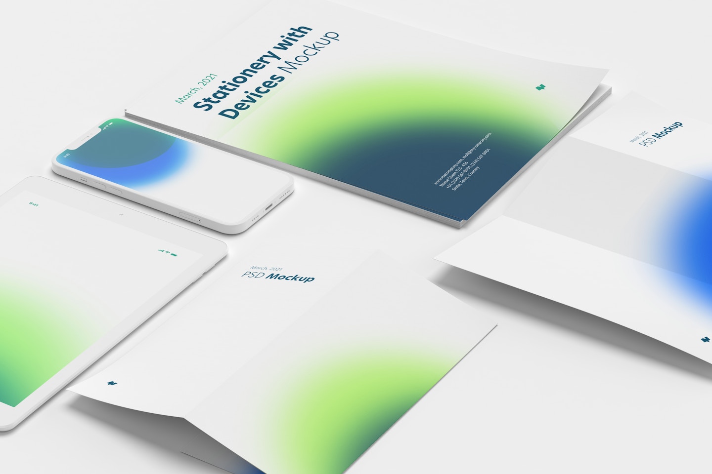 Stationery with Devices Set Mockup