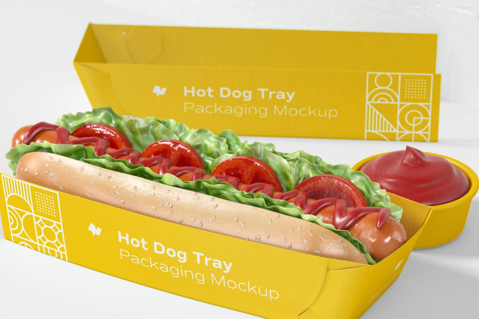 Hot Dog Tray Packaging Mockup, Right View