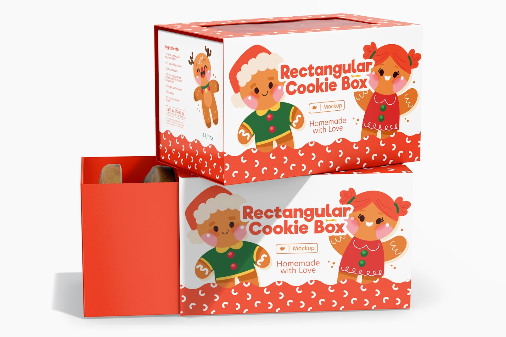 Rectangular Cookie Boxes Mockup, Stacked