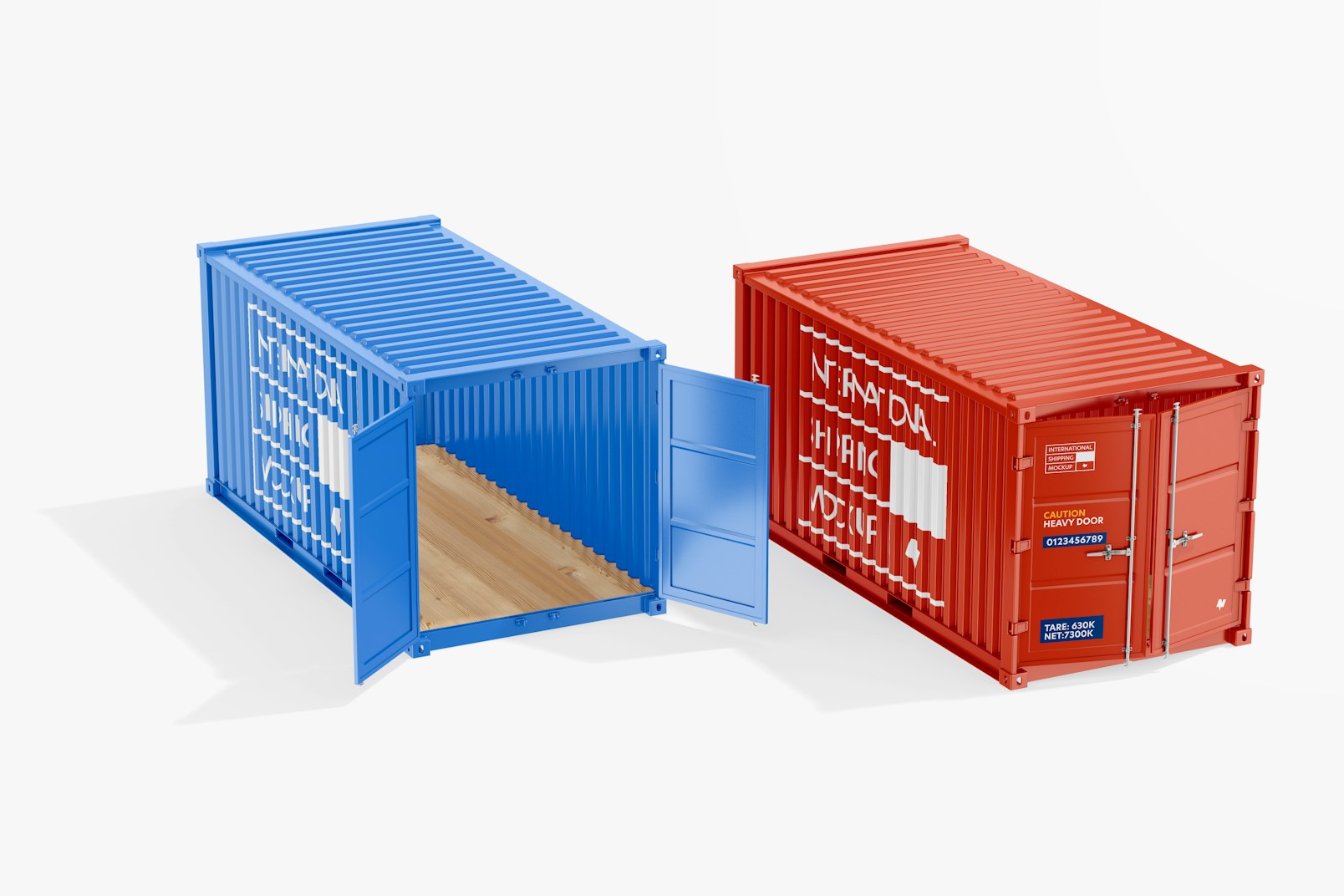 Long Shipping Containers Mockup, Opened and Closed