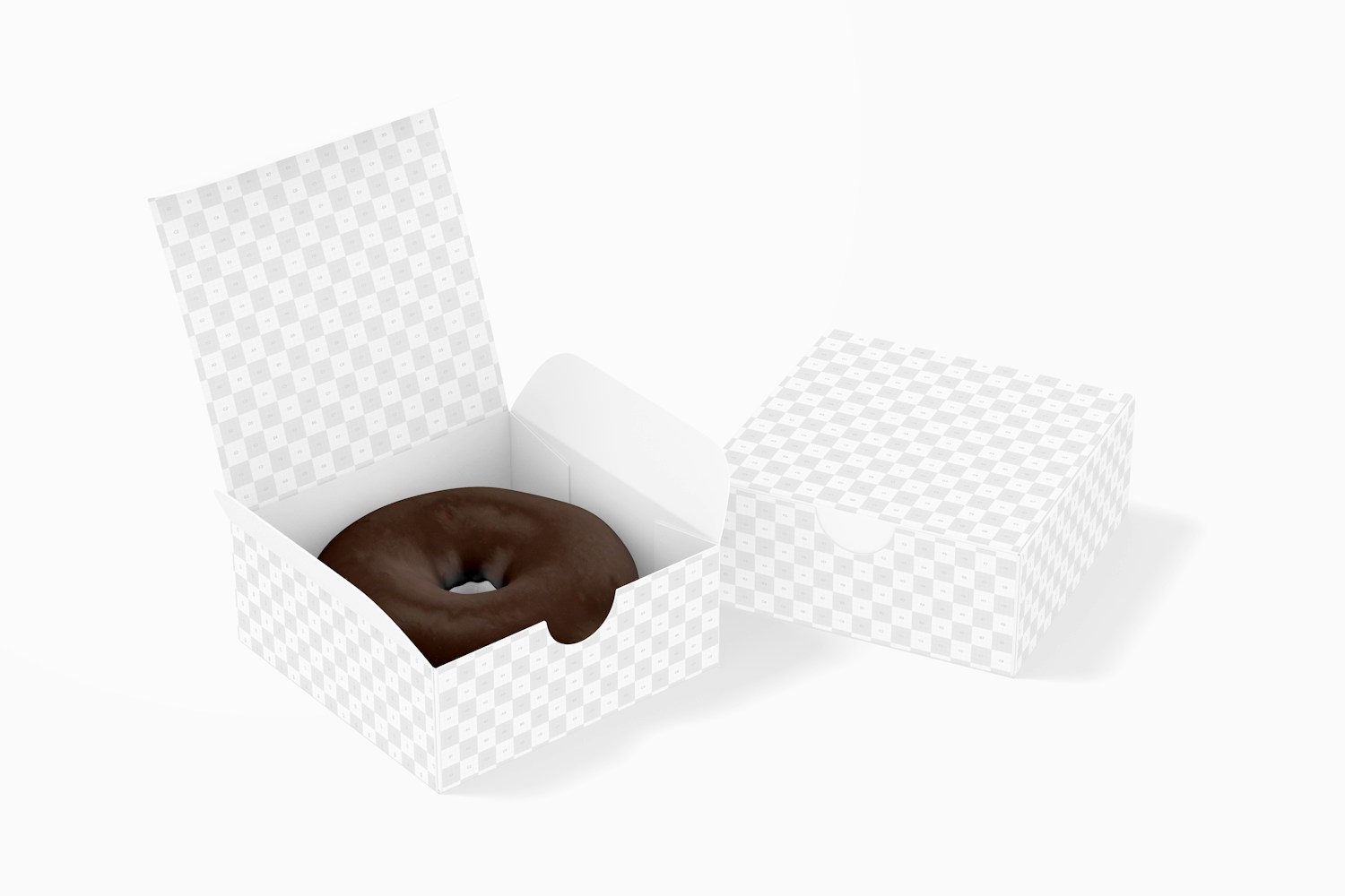 Donut Boxes with Hinged Lid Mockup, Opened and Closed