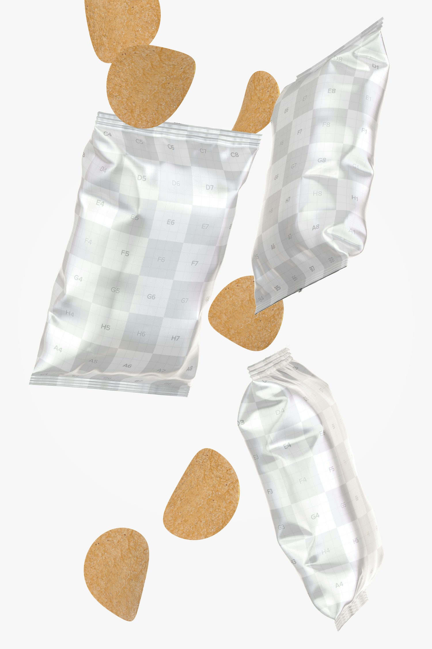 Glossy Mini Potato Bags Mockup, Falling