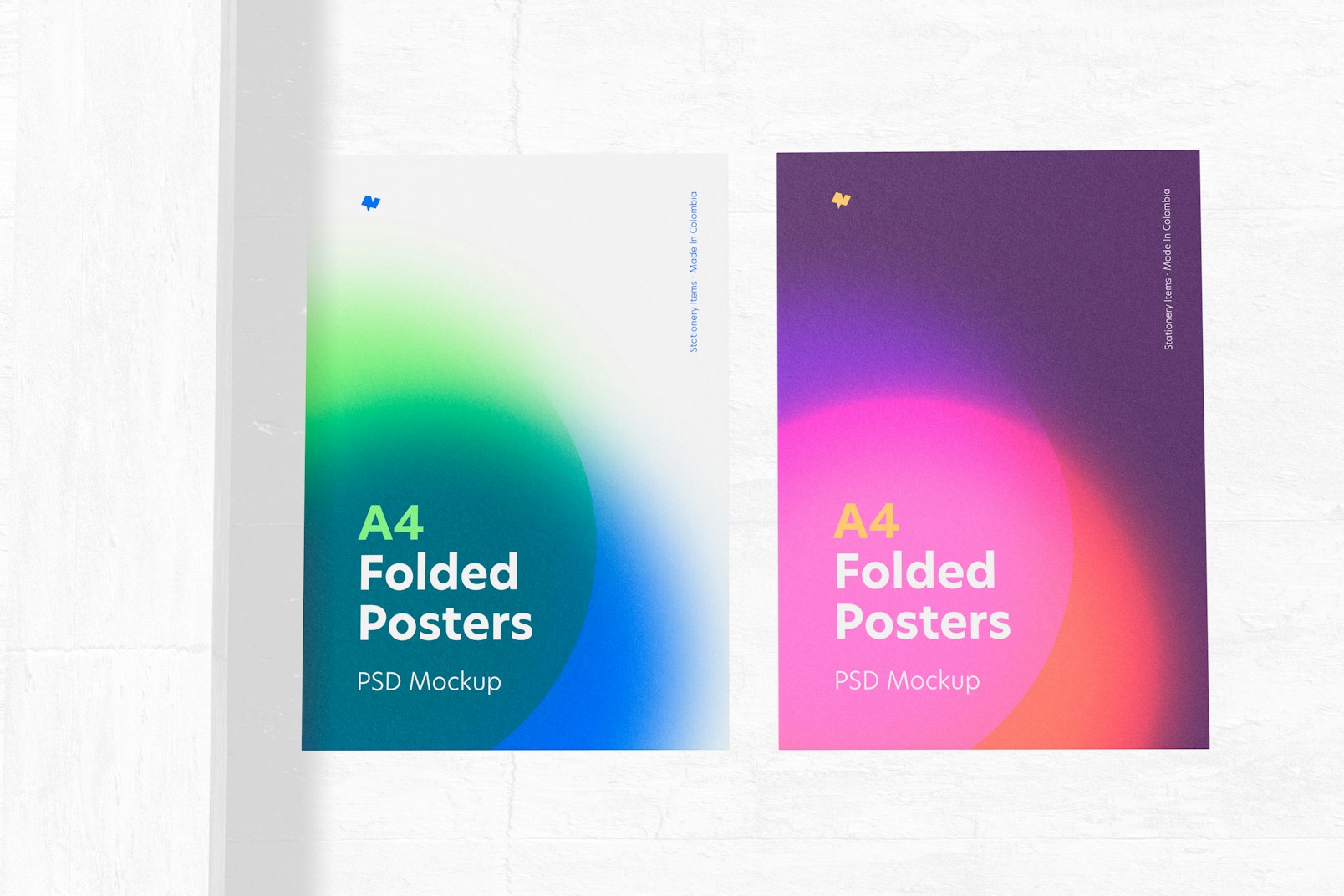 A4 Folded Posters on Wall Mockup