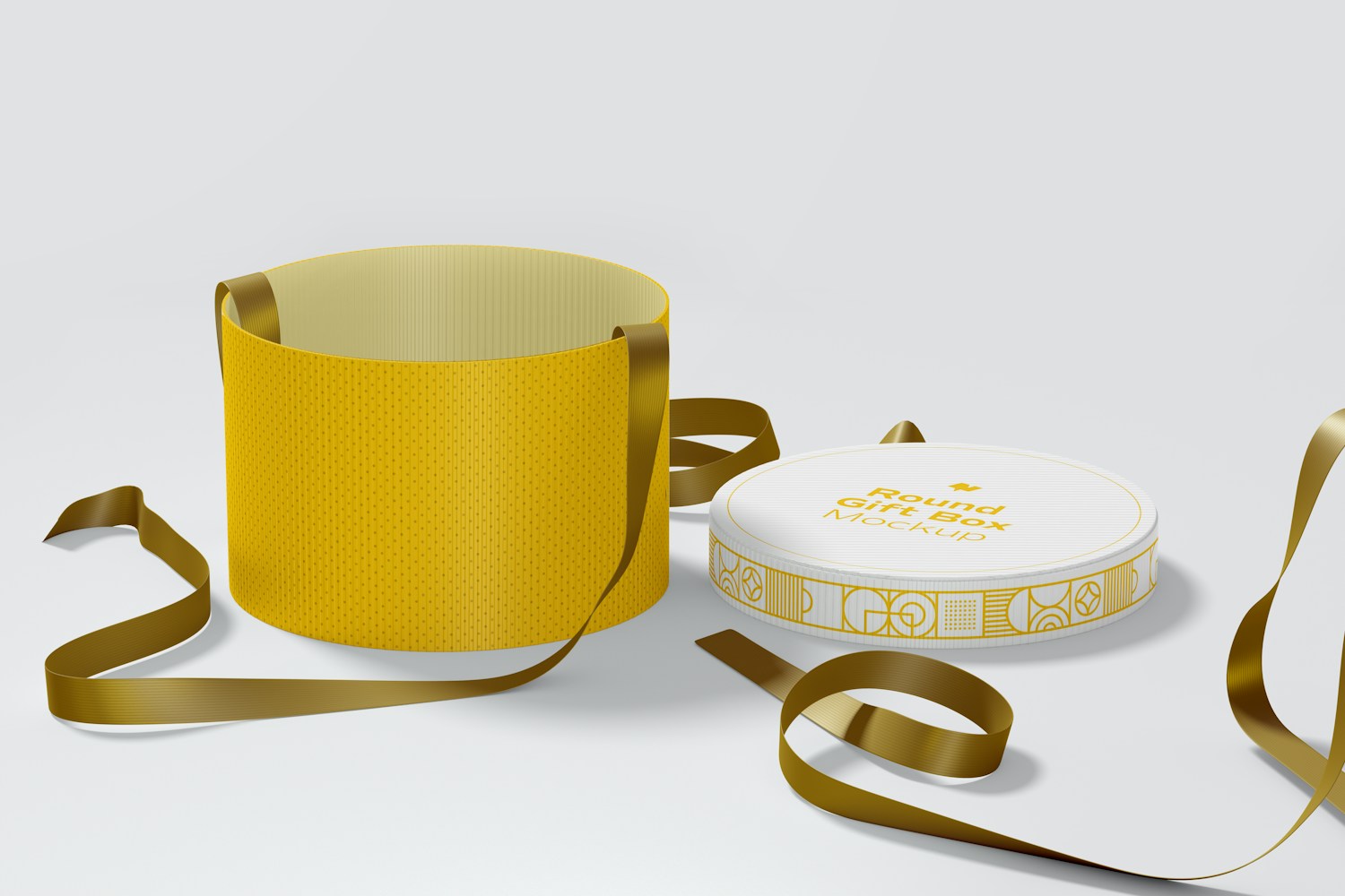 Round Gift Box with Ribbon Mockup, Front View
