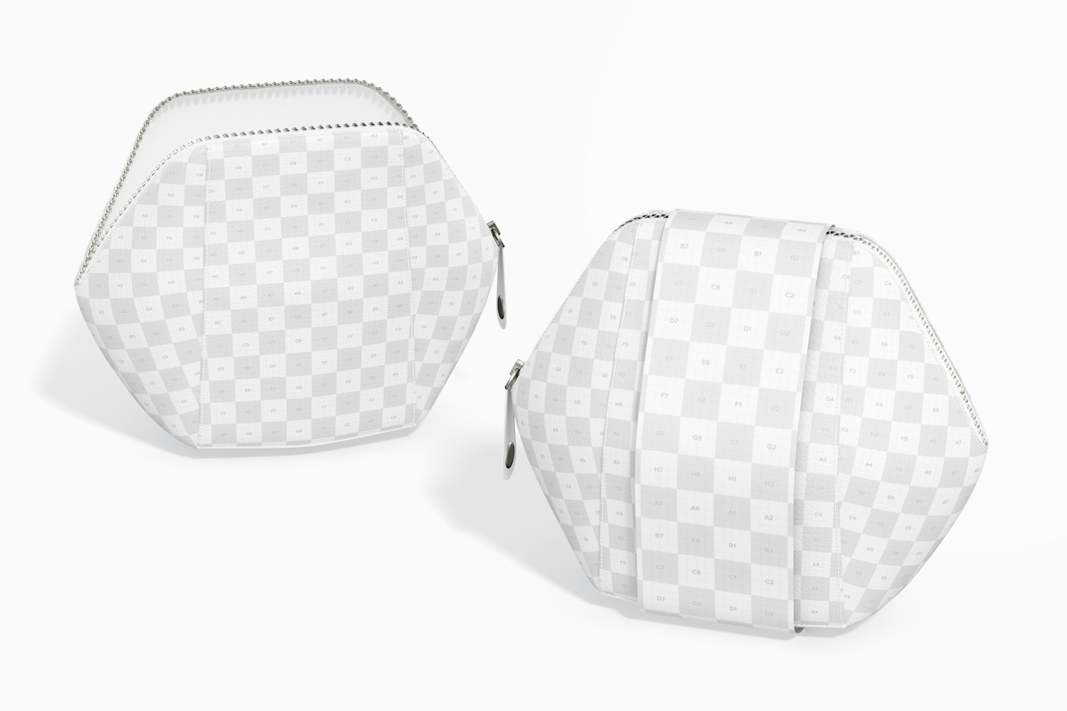 Hexagonal Cosmetic Bags Mockup, Opened and Closed
