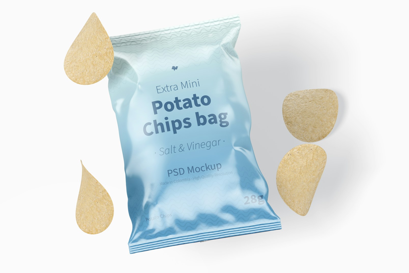 Mini Potato Chips Bag Mockup, Top View