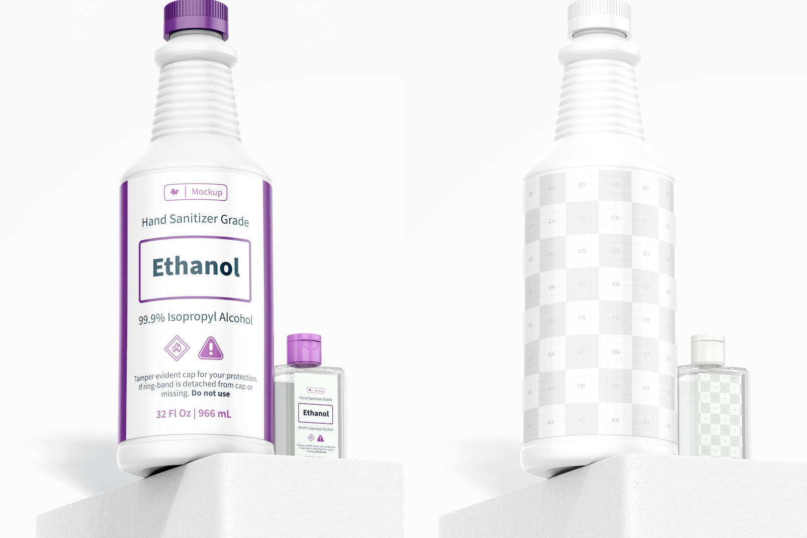 32 oz Medical Alcohol Bottle Mockup, Low Angle View